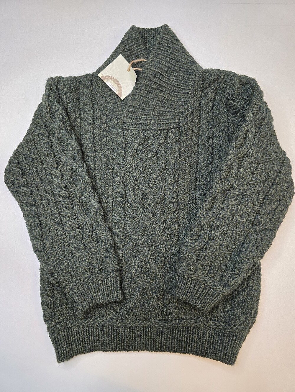 Aran Sweater Market Cable Knit Shawl Collar Sweater - Merino Wool